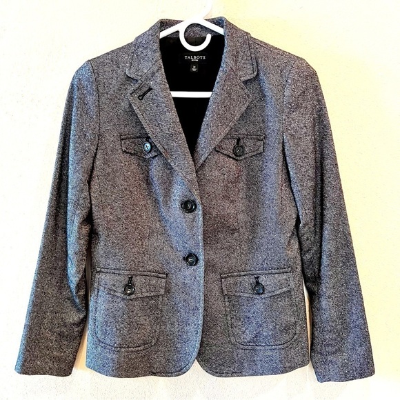 Talbots Wool Blend 2-button Grey Tweed Classic Quality Blazers size 2P - Picture 1 of 9
